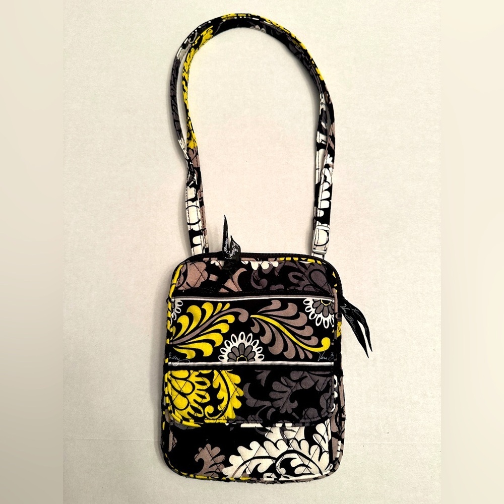 Vera Bradley Hipster Quilted Crossbody Bag Baroque Black Yellow Gray 8”x6”